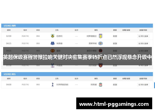 英超保级赛程警报拉响关键对决密集赛季转折点已然浮现悬念升级中